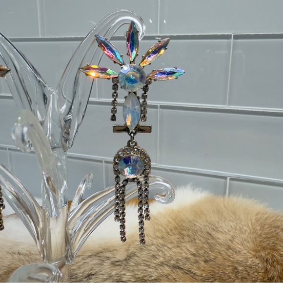 Boho Suncatcher Chandelier 1950s Style Aurora Borealis Rhinestones Earrings - Picture 4 of 8
